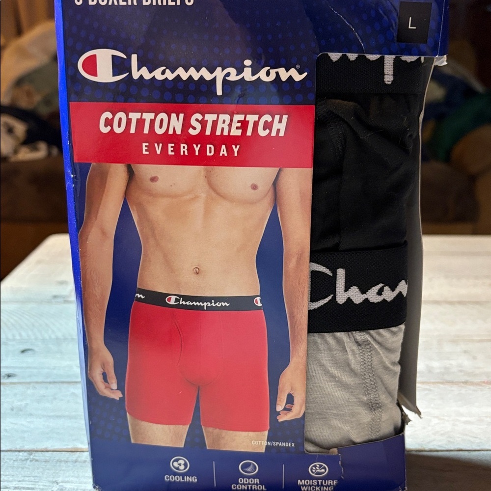 Champion Men's Cotton Stretch Boxer Briefs - Gray and Black Size Large (36-38) - Picture 9 of 12